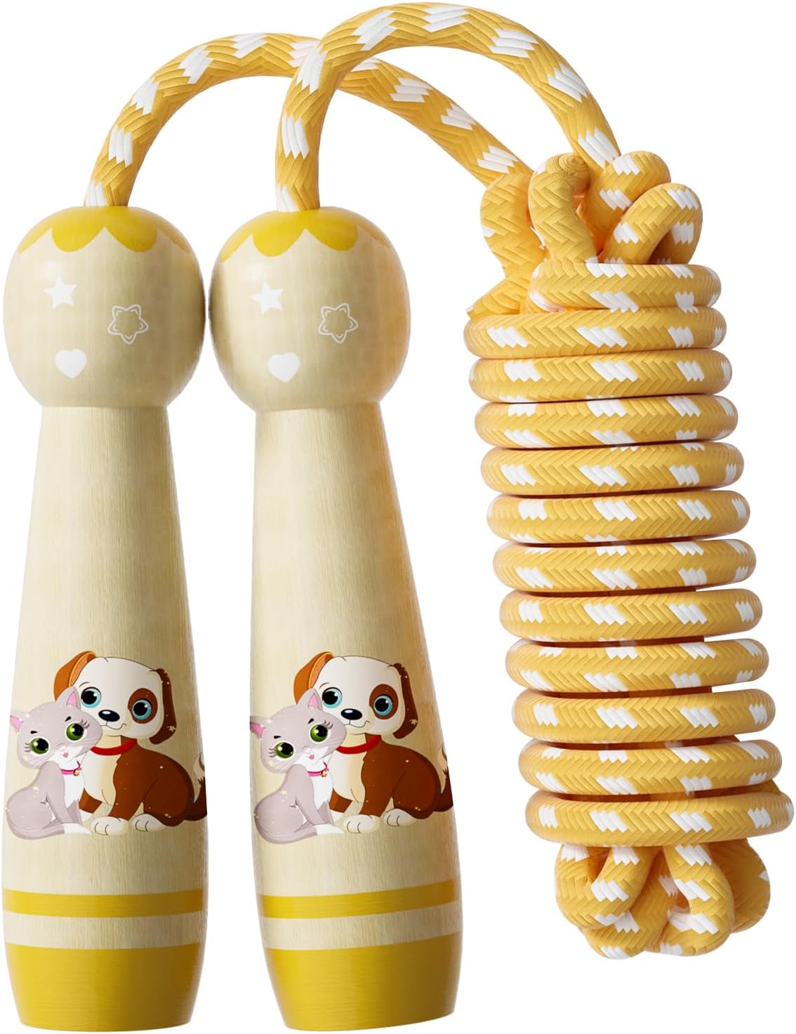 Jump Rope for Kids-Adjustable Cotton Braided Skipping Rope with Wooden Handle for Toddler Fitness Workout Exercise Outdoor Activity
