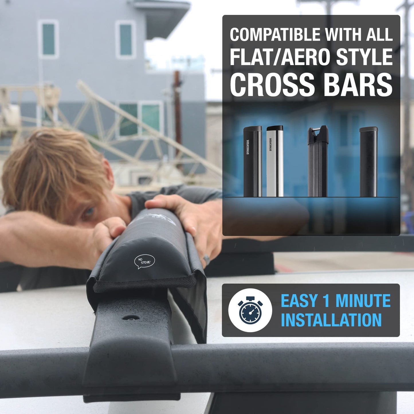 Ho Stevie! Surfboard/SUP Aero Roof Rack Pads (Set of 2 Pads, 28" or 17") for Cars with Crossbars (28")