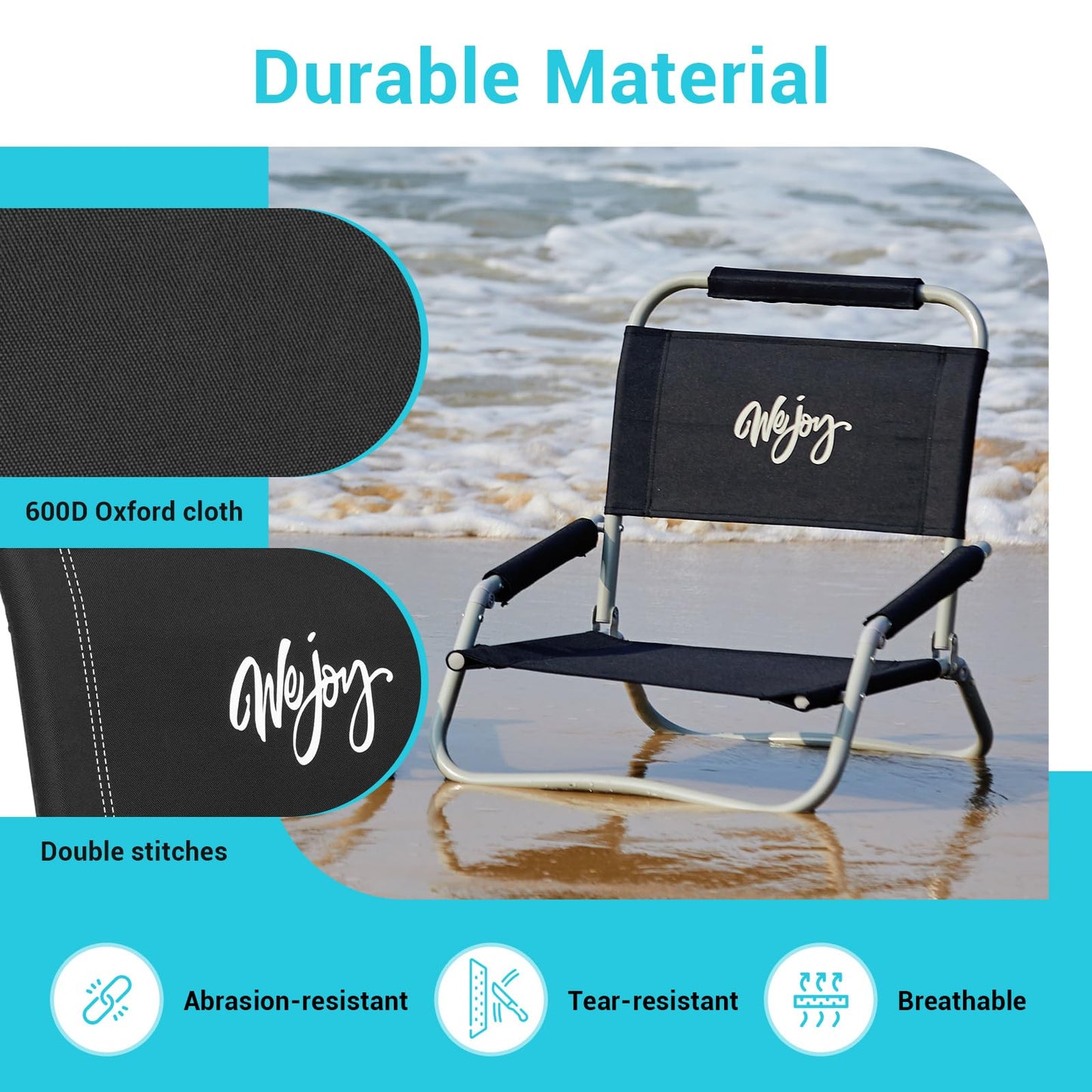 #WEJOY 2 Pack Beach Chairs and Table Set Folding Low Beach Chairs for Adults Lightweight Beach Chair with Carry Bag for Outdoor Beach Lawn Camping Picnic Blue Beach Chair & Table Set