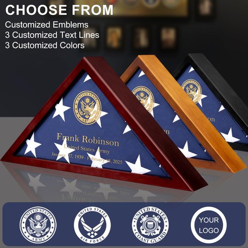 XIFAN Flag Case for Burial Flag Custom Engraved Military Flag Display Case Fits 5' x 9.5' Folded Veteran Flag Real Glass Pine Wood Flag Box Display Case Memorial Flag Case for Wall or Tabletop
