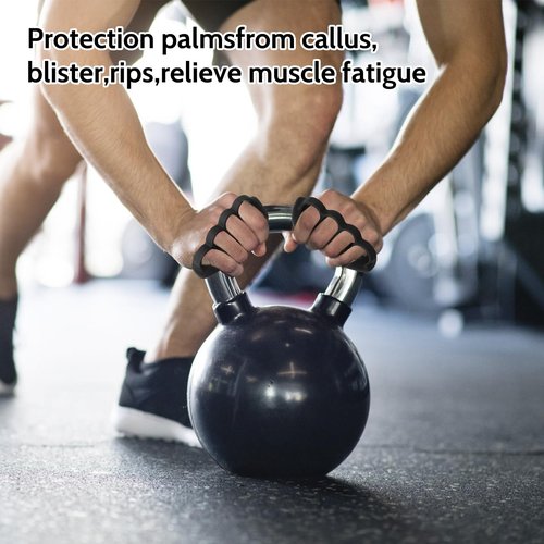 Anti-Slip Workout Grips: NEW Rubber Gym Grips Deadlifts Palm Protection Gloves for Weight Lifting, Dumbbell, Deadlift, Bar Pad Pull Up Grippers, Gym Training and Exercise for Men Women (Black Pair)