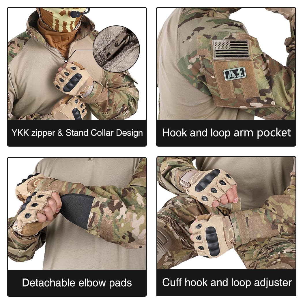 IDOGEAR OUTDOOR Men’s G3 Combat Uniform Tactical Camouflage Apparel Set For Hunting Airsoft Paintball Milsim With Knee Pads(camo,Medium)