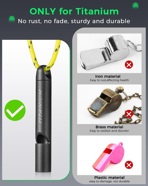 IUMIUN Titanium Small Emergency Whistle,120db Safety Survival Whistles with Lanyard, Outdoor Whistle for Coaches,Sports,Dog Training,Hiking,Life Saving (Black 1 Pack)