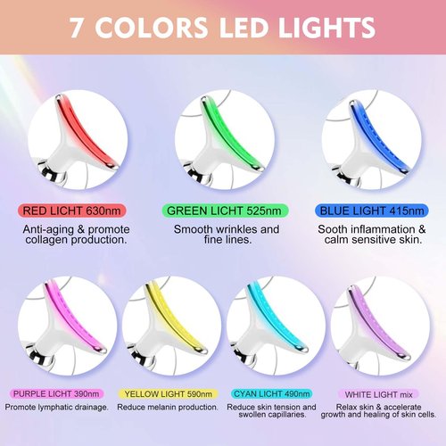 Facial and Neck Massager Tool, Lymphatic Contour Face Massager,7 Colors LED Womens Skin Care Facial Massager for Skin Rejuvenation, Lifting, Toning, Glow Boost