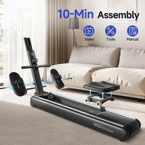 YPOO Rowing Machines for Home, Magnetic Row Machine Foldable, 16 Levels Quiet Resistance Rowing Machine with Dual Slide Rail, Folding Indoor Rowers Compact with Max 350lb Weight Capacity