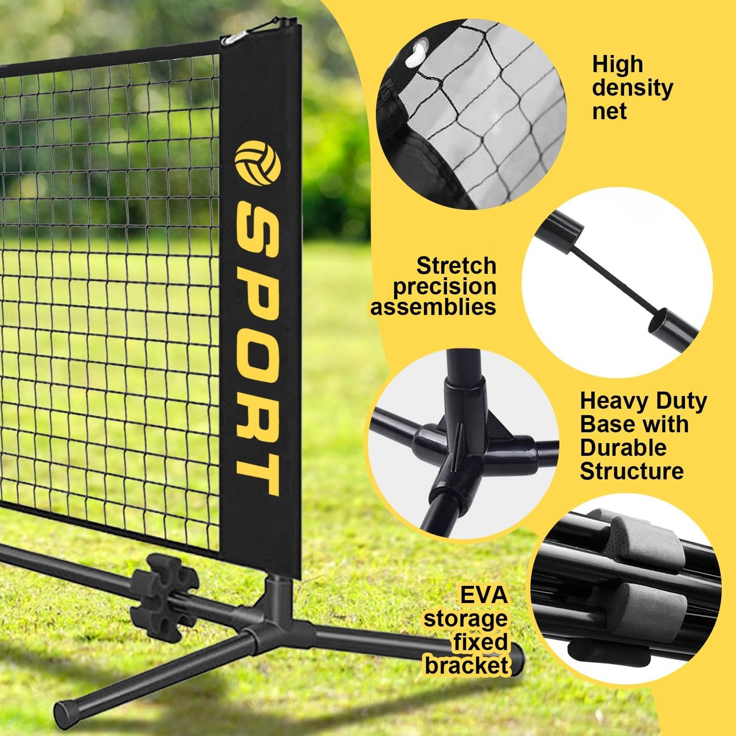 10 FT Mini Portable Tennis Net Equipment Set with Rubber Volleyball,Pump and Potable Carry Bag.Adjustable Height 2.7FT-5.1FT for Badminton Net, Volleyball Net,Soccer Net,Pickleball Net