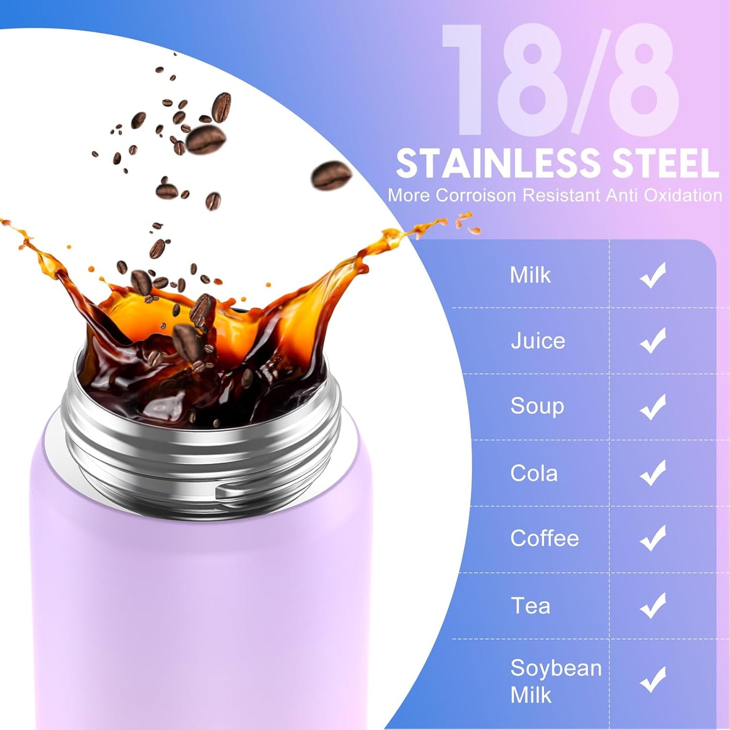 24oz Leakproof Vacuum Insulated Water Bottle, Ideal for Hot or Cold Drinks, Double wall Straw Drinking Bottle, BPA-Free, Prefect for Sport,School, Office, Fitness