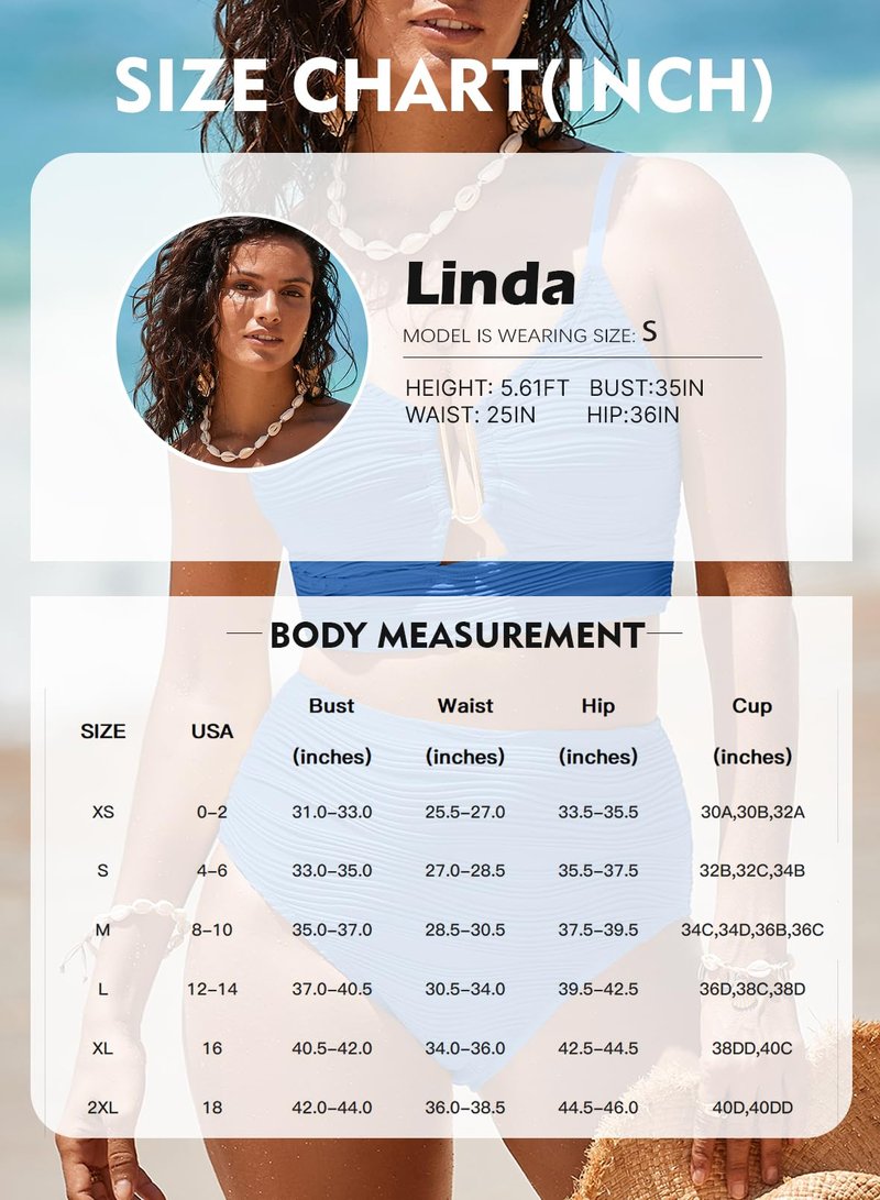 Herseas Women's 2 Piece Swim Suits Adjustable Spaghetti Straps High Waisted Bikini Sets Crisscross Back Bathing Suits Flattering 2026 Summer Cutout Beach Essentials Blue X-Large