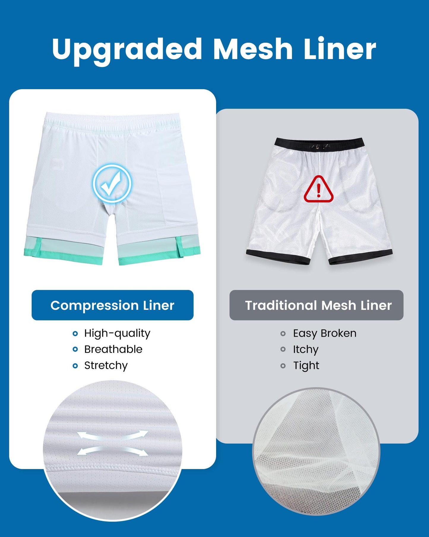 maamgic Mens Swim Trunks with Compression Liner 7 Inch Inseam Mens Bathing Suit Quick Dry Swimming Trunks Swimsuit Spring Green and White Small