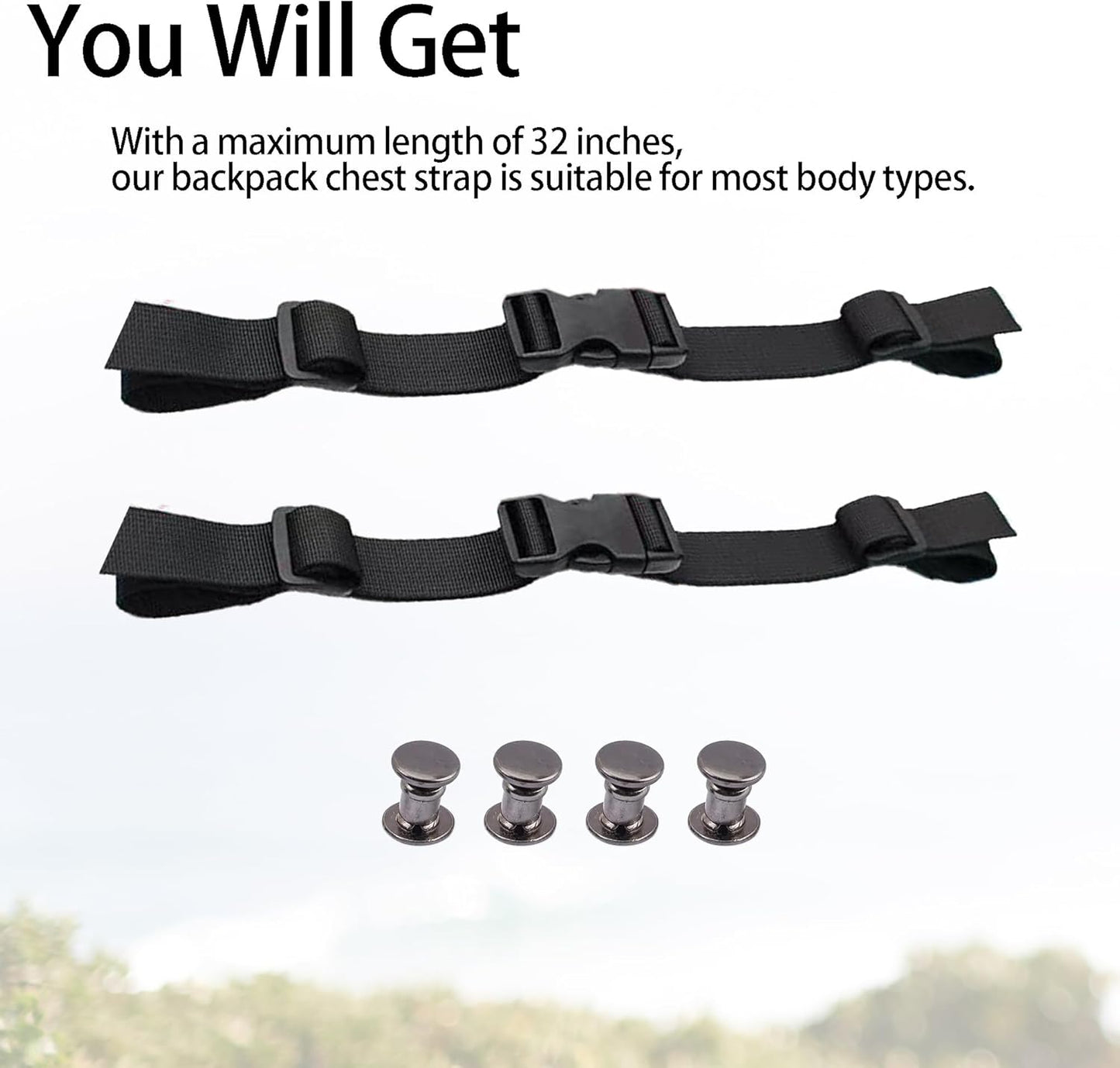 2set Backpack Chest Strap with 4pcs Strap Locator Adjustable Backpack Chest Strap Add on for Backpack Outdoor Indoor (Black)