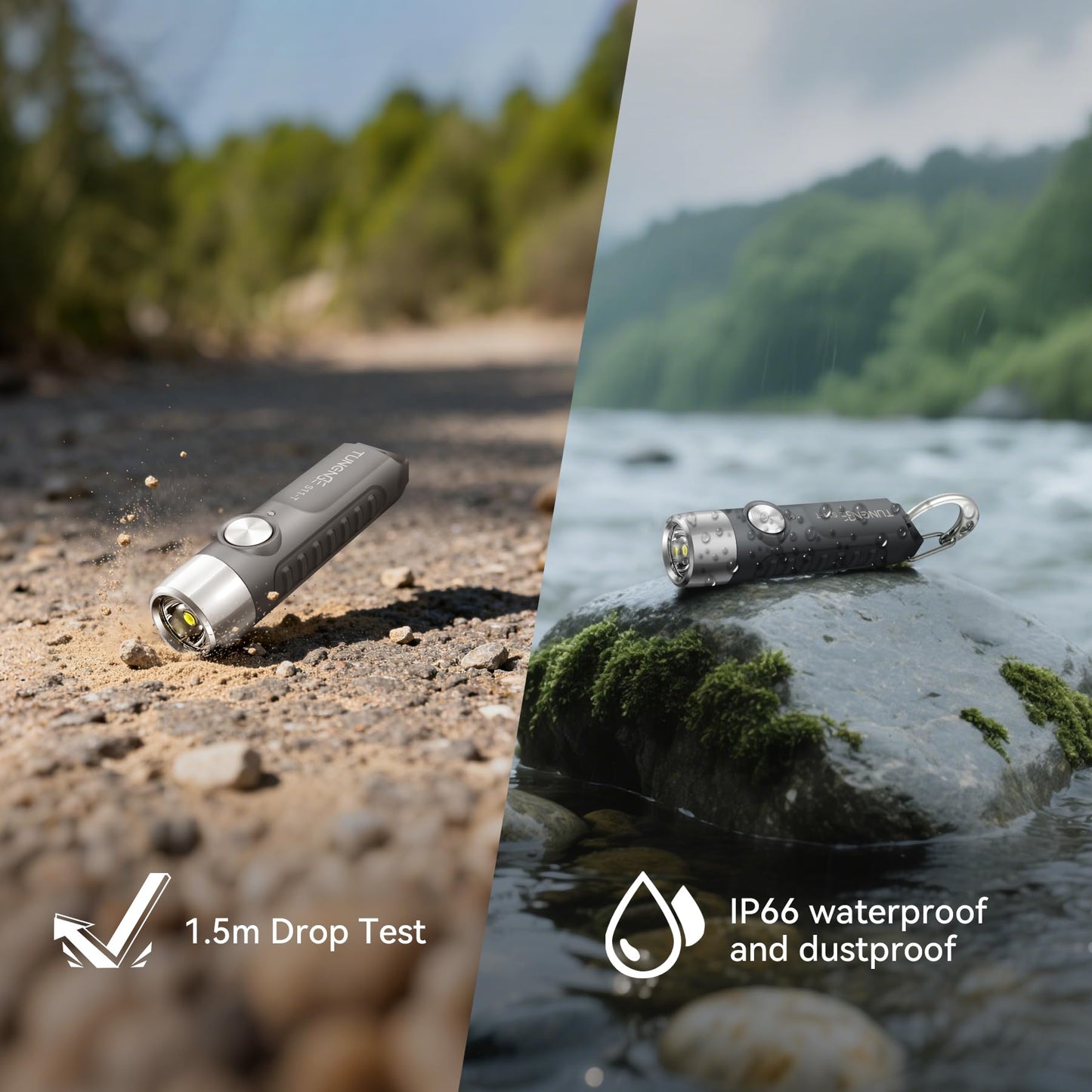 TUNENGE S11-T Rechargeable Keychain Flashlight, 500 High Lumens EDC Mini Flashlight with Magnet, LED Pocket Light Suitable for Outdoor, Camping, Hiking-Grey