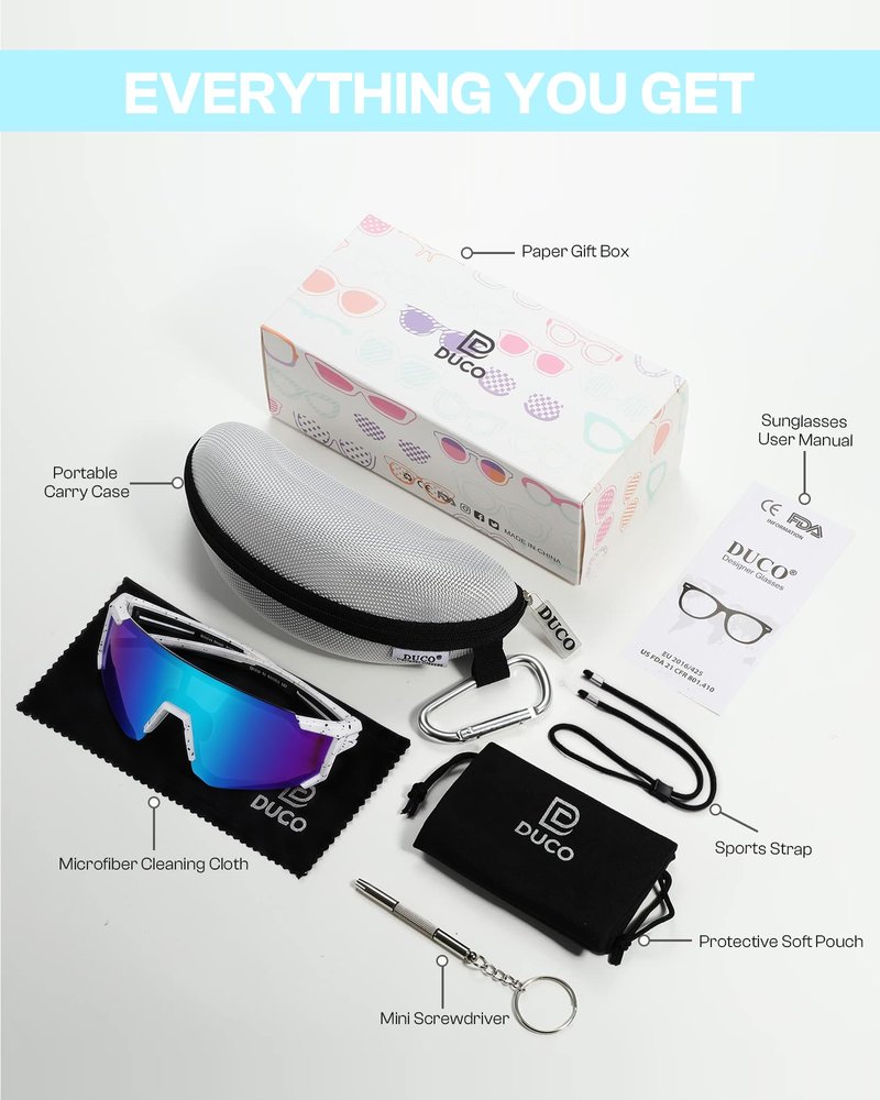 DUCO Polarized Kids Sunglasses Youth Baseball Sports Running UV400 Protection Cycling Glasses Boys Girls 6-16 Aged DK310
