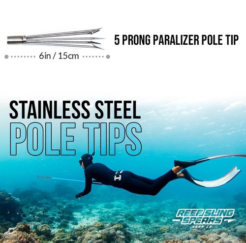 Hawaiian Sling Fishing Spear Set Lite - Travel Fiberglass Pole Spear Harpoon for Spearfishing with a 5 tip Prong Paralyzer - Fishing line Holder and Travel Bag Included for Spear Fishing Equipment