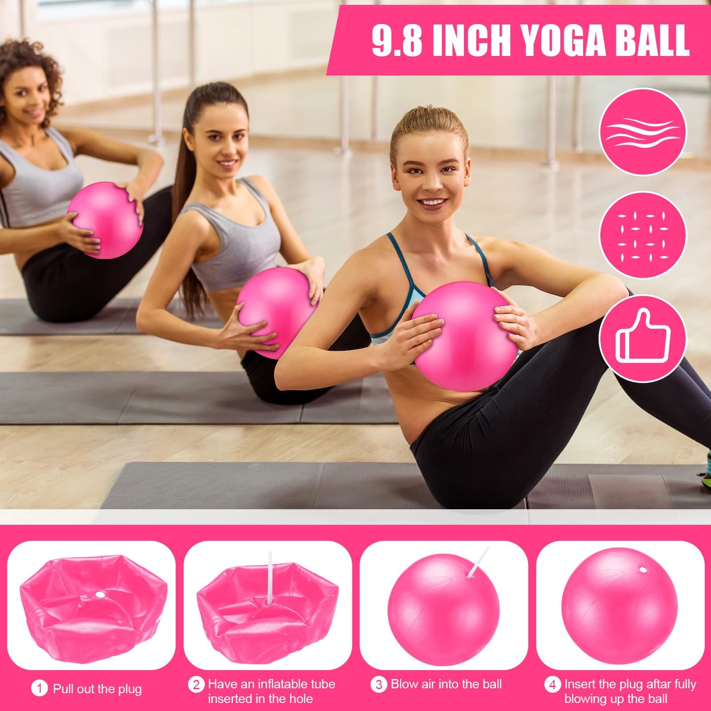 10 Pcs Pilates Ring Set for Women Home Yoga Equipment Accessories Pilates Ring Circle and Ball Workouts Gift Include Ball Yoga Circle Resistance Bands Block Straps Gym Bag(Pink)