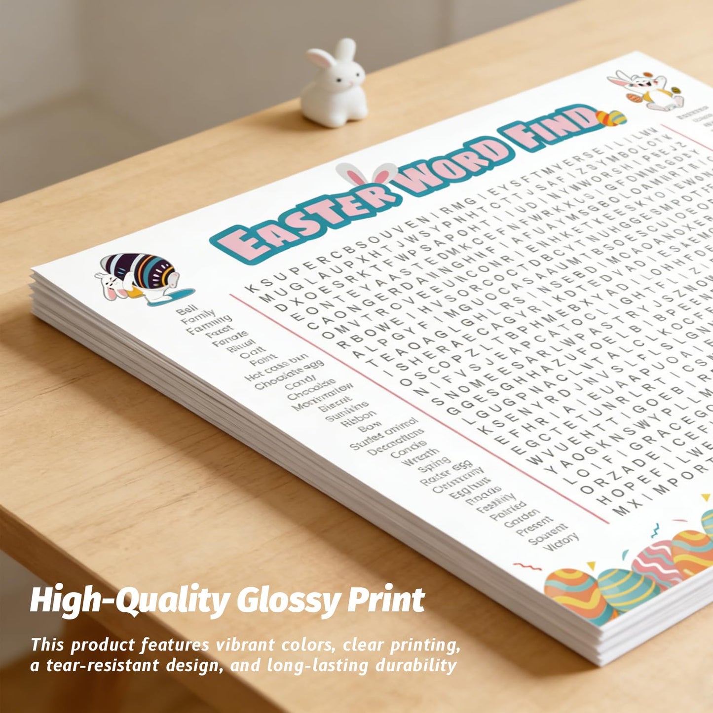 WBCPATY Jumbo Large Size Easter Word Search Poster, 53" X 36" Giant Holiday Word Search Wall Poster for Easter, Wall Game with 64 Words for Family Holiday Party Activity