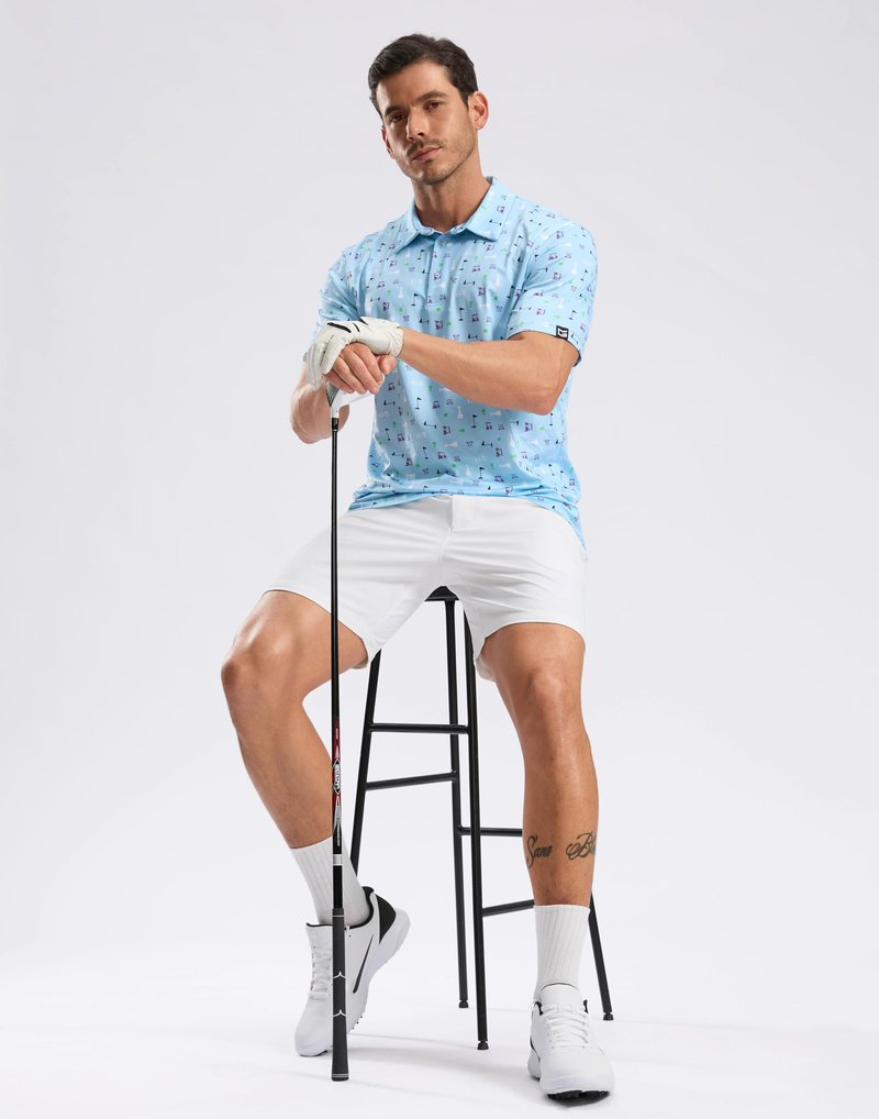 Men's Golf Shirt Short Sleeve Dry Fit Polo Moisture Wicking Print Collared Golf Shirts for Men Casual Lightweight(Golf Collection,L)