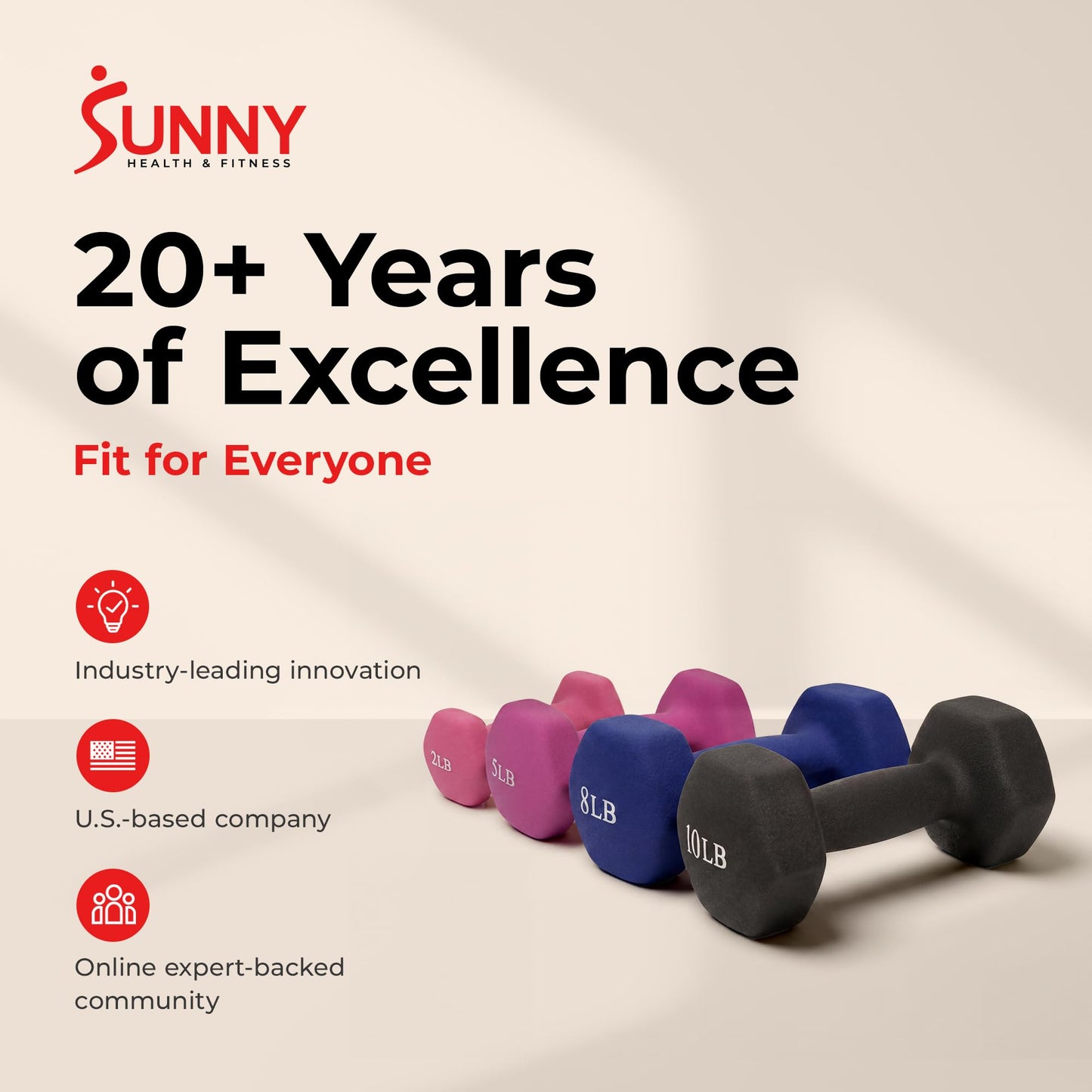 Sunny Health & Fitness Neoprene Hex Dumbbell Pair for Home Gym, 2 lb Pair