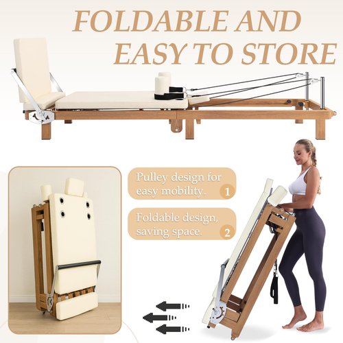 Pro Pilates Reformer, Pilates Reformer Machine for Home Gym Women Exercise Use, Adjustable Resistance (Springs + Latex) Pilates Equipment with Jumpboard for Full-Body Workout- Foldable & Space-Saving