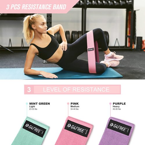G4Free 7pcs Barbell Pad Set for Squat, Hip Thrusts, Lunges Standard Olympic Bars with 2 Gym Ankle Safety Straps, 3 Hip Resistance Bands, Barbell Pad and Carry Bag(Pink)