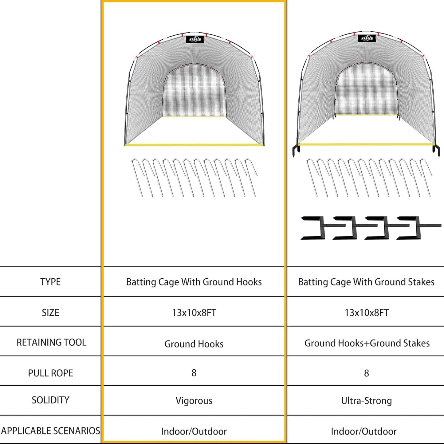 Kapler Baseball Batting Cage, 13ft x 10ft x 8ft Softball Batting Net Cage Backyard Training, with High Strength Steel Frame and Net, Great Outdoor Baseball Softball Training Cage Equipment