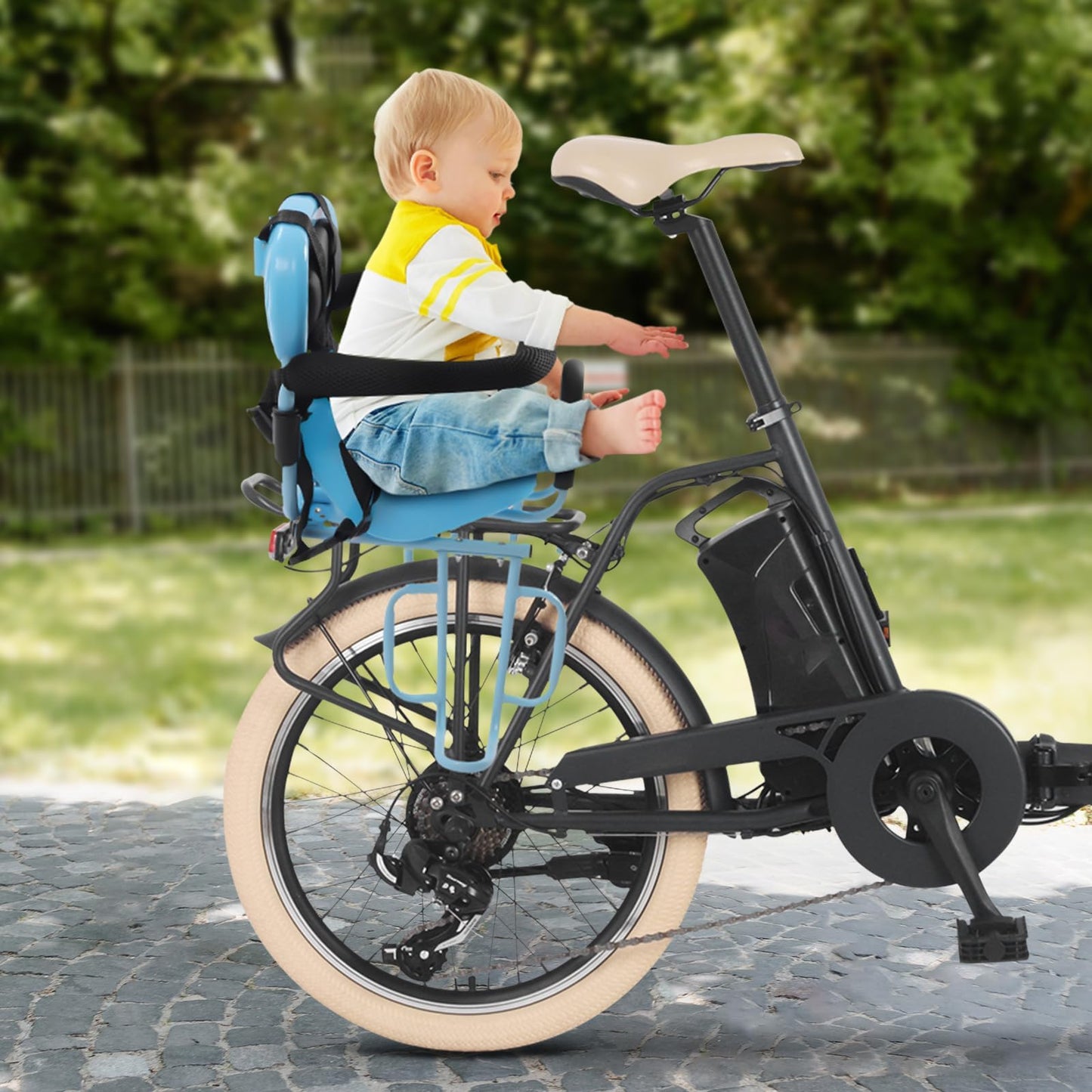 JCHAJMCONA Rear Mounted Kids Bike Seat with Removable Safety Back, Child Carrier Bicycle Seat for Mountain, Adult & E-Bikes