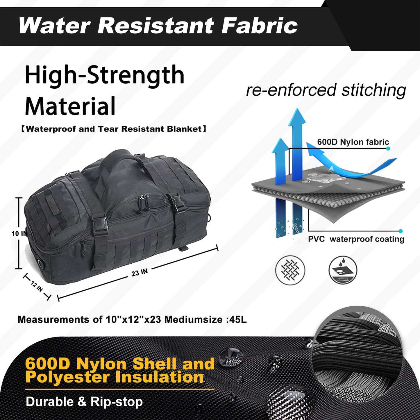 3 In 1 Tactical 85L Military Backpack Travel Duffle Bag for Weekender Gym Workout Deployment