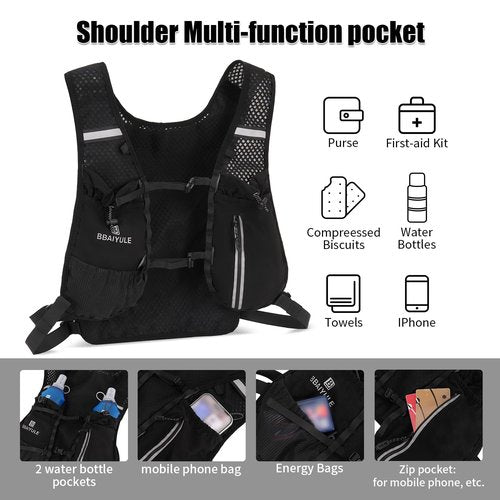 B BBAIYULE Hydration Running Vest , Hydration Bladder or Soft Flask(Optional), Lightweight Water Backpack Men Women, Trail Marathon Hiking Cycling (Backpack with Bladder)