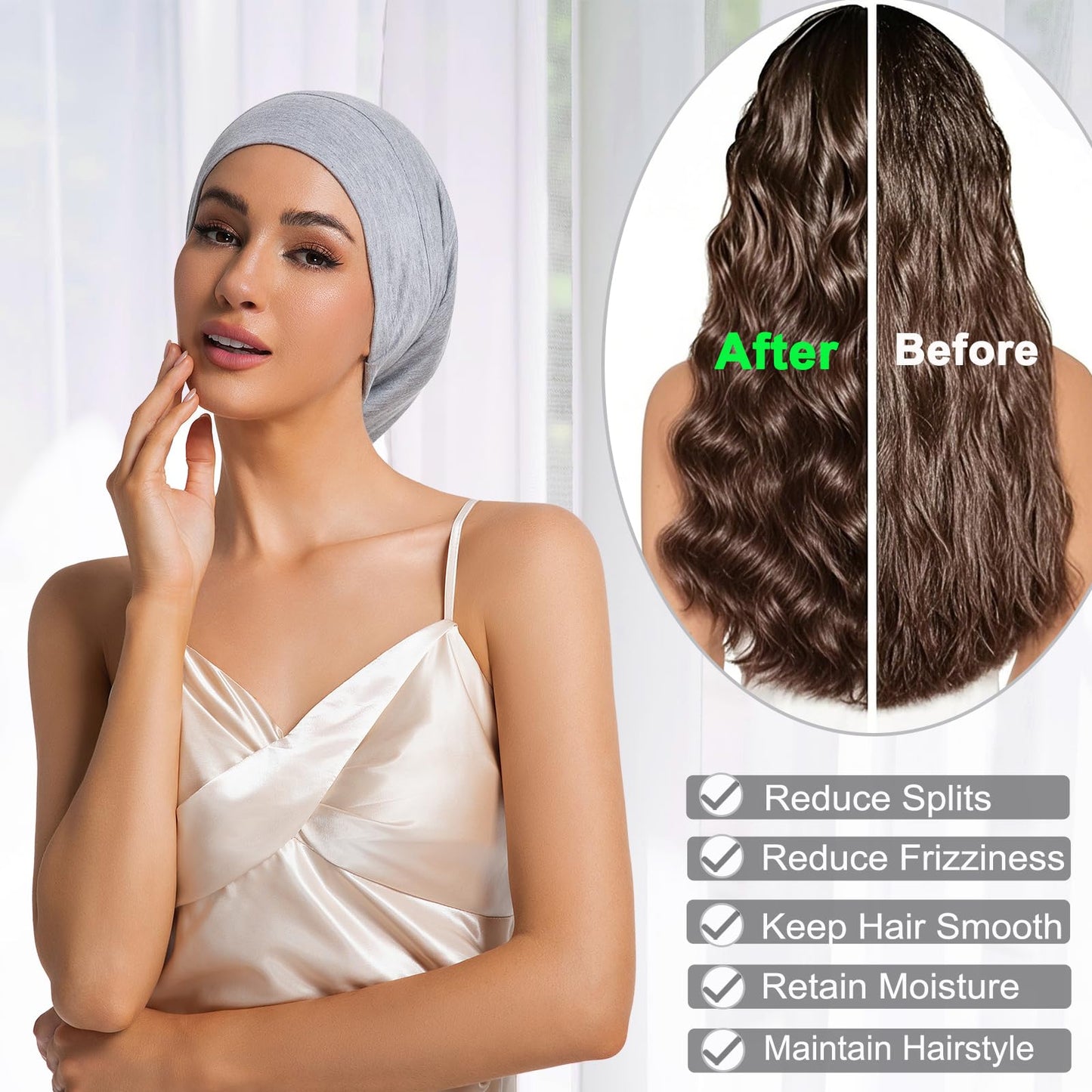 2PCS Large Sleep Cap Bonnet for Sleeping Black Women Men, Adjustable Cooling Lining Bonnets for Curly Hair Wrap Braids Beanie Night Hat