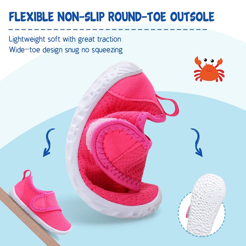 LeIsfIt Boys Girls Water Shoes Kids Aqua Socks Toddler Quick-Dry Swimming Shoes Non-Slip Summer Shoe for Beach Pool Surf, Dark Pink, 8 Toddler