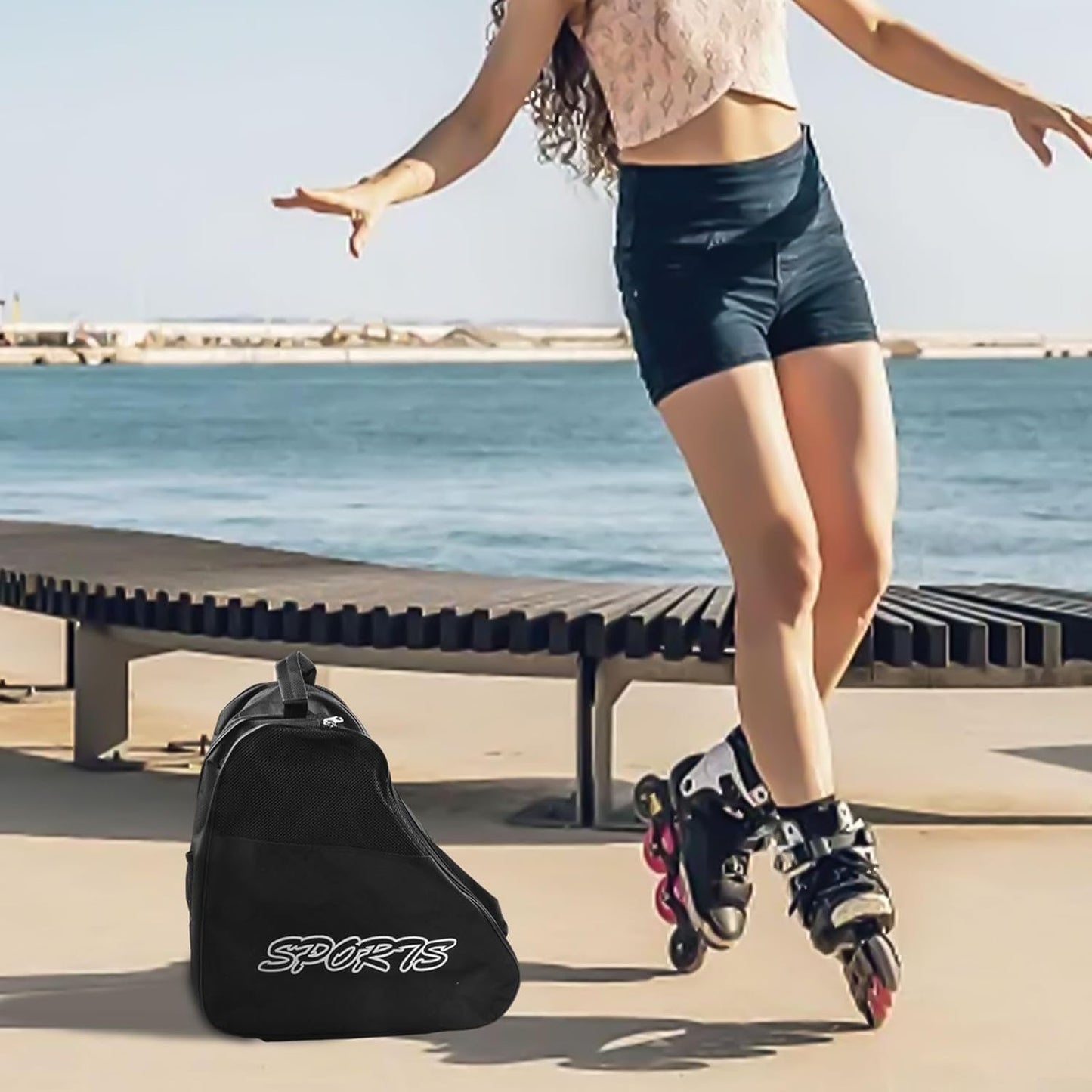 Ice & Inline Skate Bag, Adjustable Shoulder Strap, Three Layer For Roller Skating And Ice Skating, Max Capacity 1 Helmet + 1 Protective Gear + Skates Up To Size 44