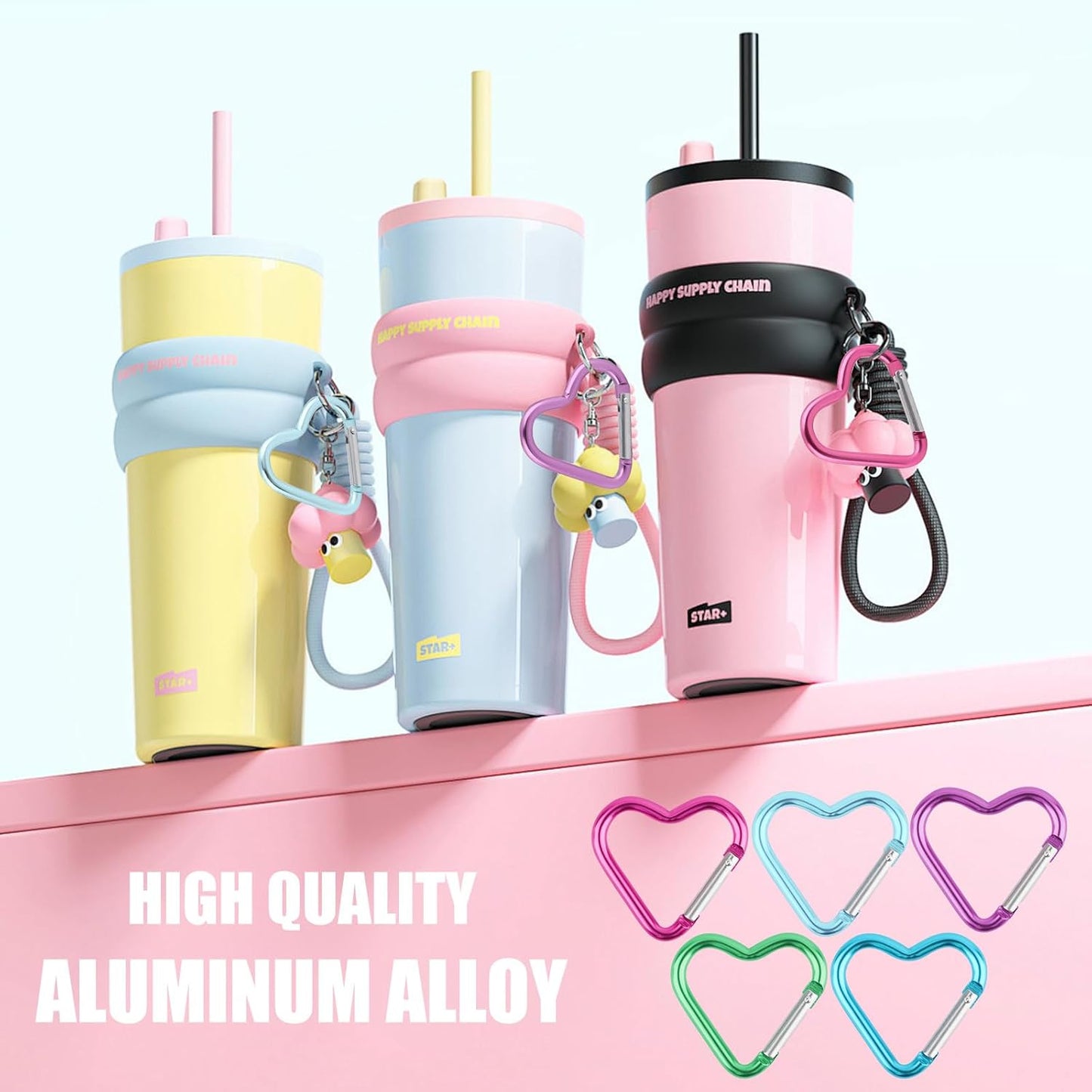 20pcs Heart Shaped Carabiner Keychain Clips,Durable Aluminum Alloy Snap Hooks for Camping Backpack,Dog Leash,Water Bottle Holder,Cute Valentine's Gift for Couple,Wife,Husband (5 Colors)
