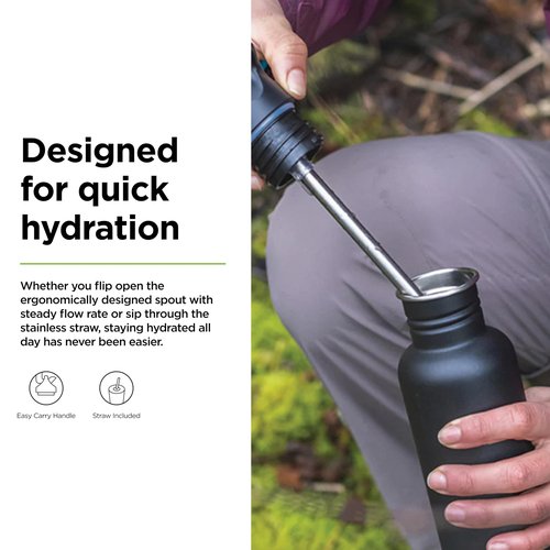Klean Kanteen Classic Flip Seal Sport Cap with Metal Straw – 100% Leakproof, Reliable Cap - Ergonomic with Steady Flow - Eco-Friendly & BPA-Free