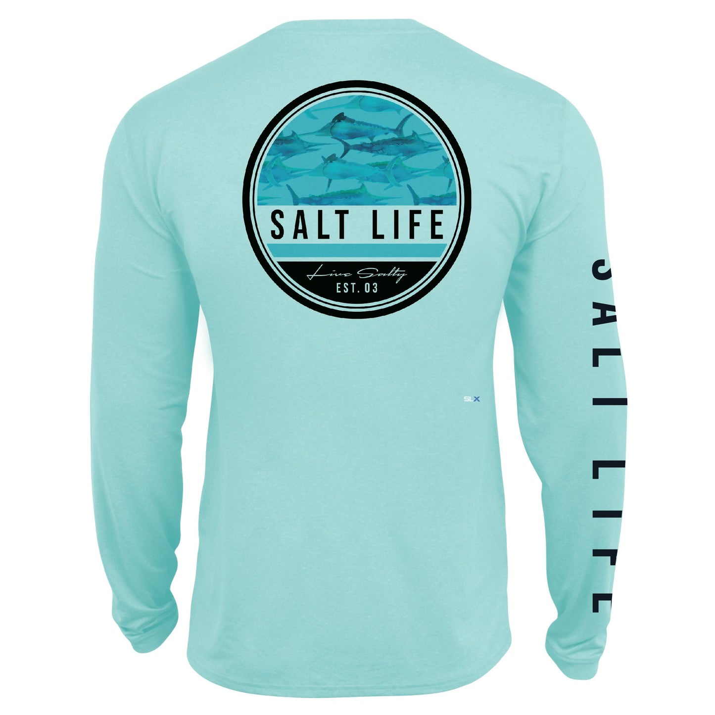 Salt Life Marlin Retreat Long Sleeve Performance Pocket Tee, Lt. Aruba Heather, Small