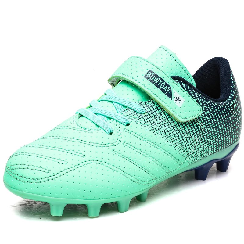 BUWTDAY Kids Soccer Cleats Boys Girls Athletic Outdoor Firm Ground Youth Football Shoes(Little Kid/Big Kid) Green