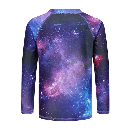 Big Girls Long Sleeve Rash Guard Swim Shirt for Girls One Piece Swimsuits with UPF 50+ Sun Protection Bathing Suits Blue Purple Nebula Size 10/8-10