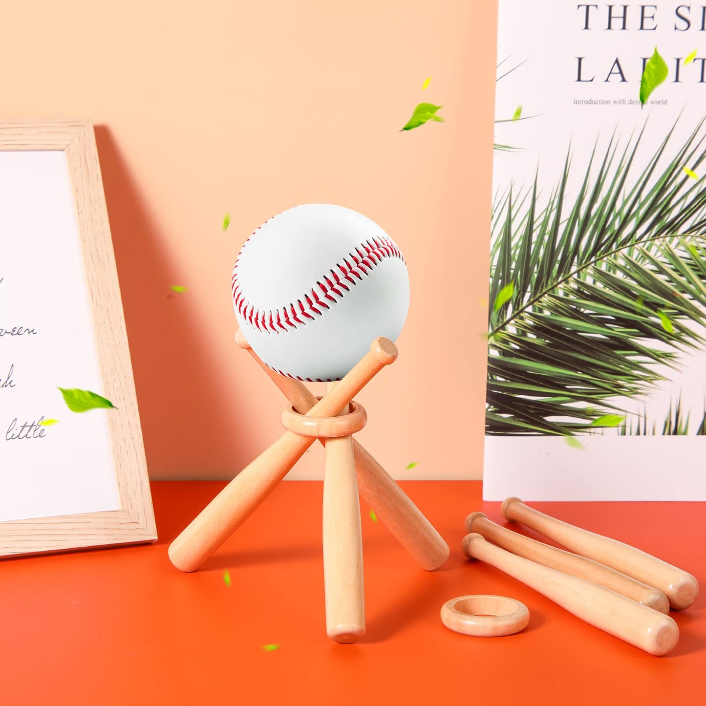Honoson Baseball Stand Holders Balls Display Bat Wooden Stand Holder Display Centerpieces Tables for Baseball Sports Lover(1 Pack)