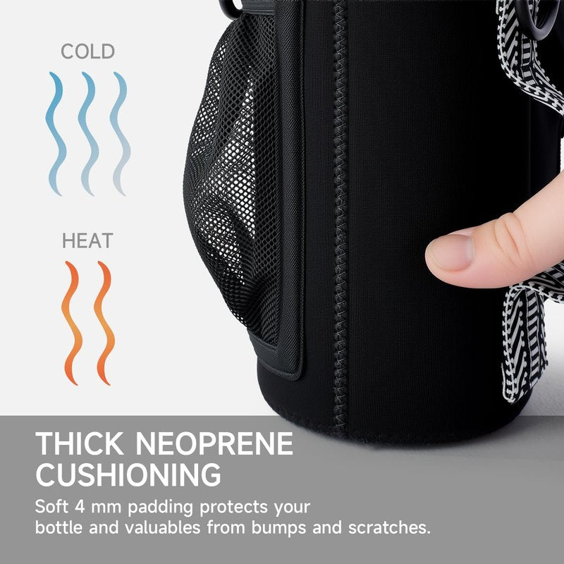 TANAAB Water Bottle Holder with Strap, Neoprene Crossbody Carrier, Phone Pocket, 1.46" Wide Strap, Fits 24-40oz