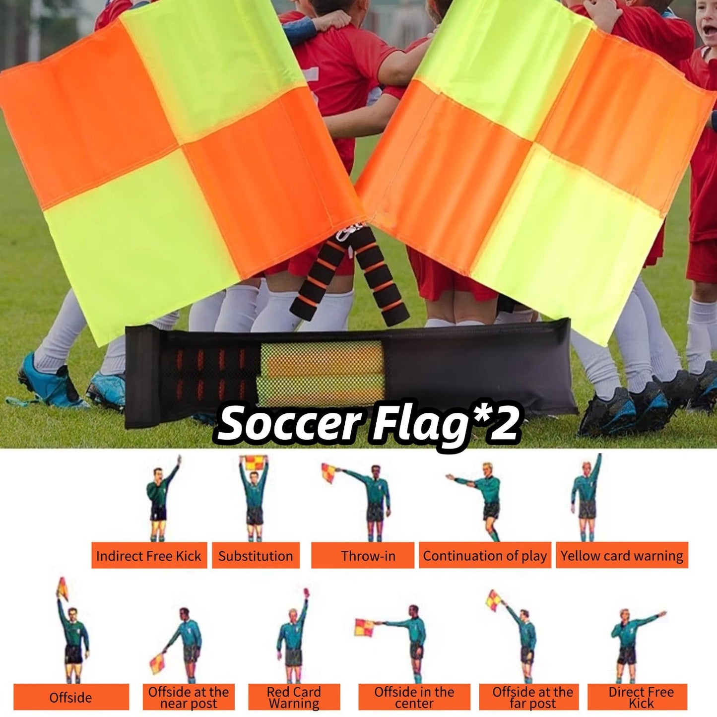 2PCS Soccer Ar Flag, Soccer Football Flags for Referees, Referee Linesman Flags with Storage Bag for Sports Match, Soccer, Football, Hockey Training, Soccer Accessories Linesman Flags