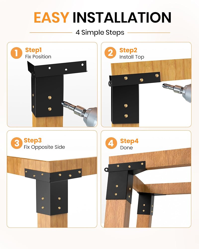 Heavy Duty 4x4 Deer Stand Brackets – 4 Pack Steel Corner Mounts for Hunting Blind Platform