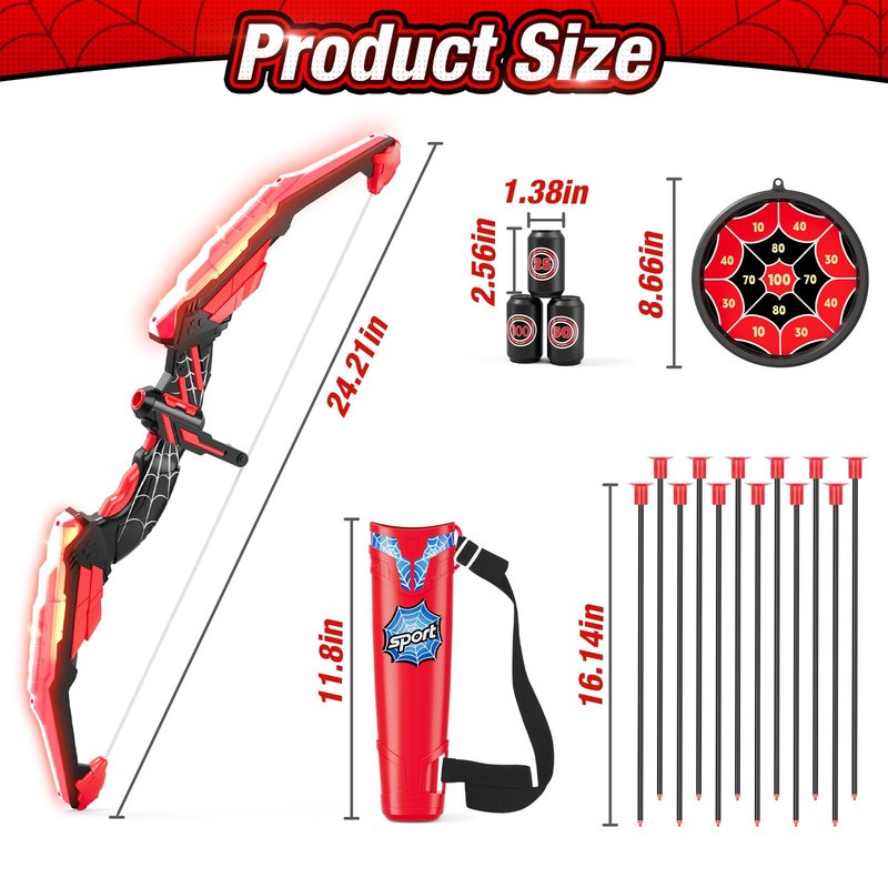 HYES Bow and Arrow for Kids, LED Light Up Archery Set with 12 Suction Cup Arrows, 1 Hanging Target, 3 Score Targets & 1 Quiver, Indoor Outdoor Sport Gifts for Boys Girls Ages 4-12, Black