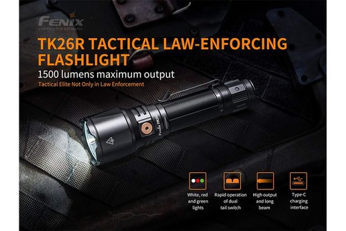 Fenix TK26R 1500 Lumen White/red/Green LED Hunting Flashlight, Rechargeable Battery with EdisonBright Accessory Carry case Bundle