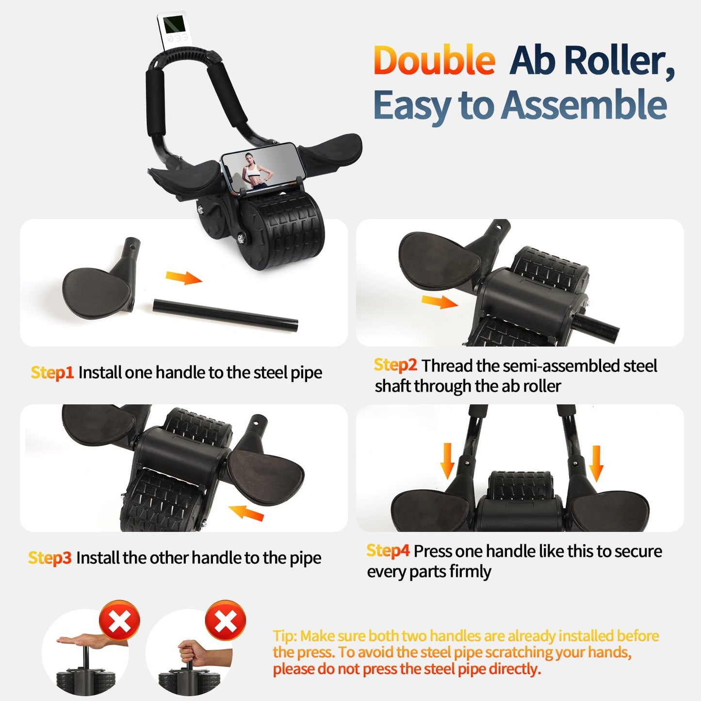 2024 New Ab Roller Wheel with Timer & Knee Mat,Automatic Rebound Abdominal Wheel with Elbow Support Ab Workout Equipment for Strengthening Core Muscles Abs Exercise Roller for Women Men (Black)