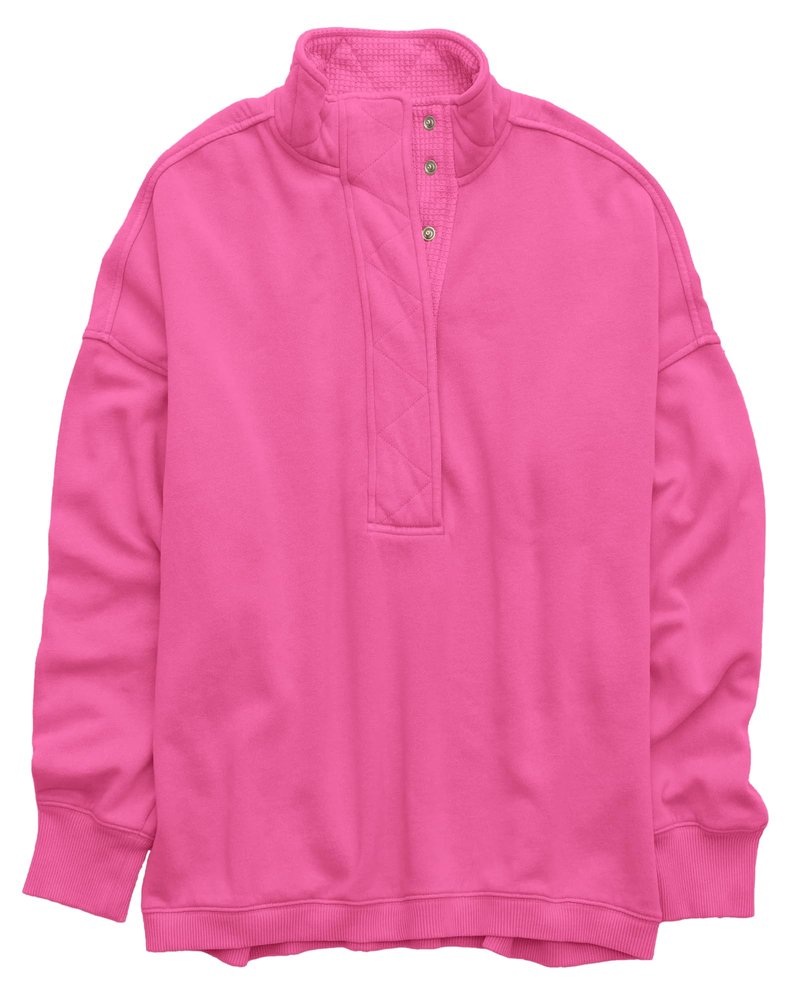 Gacaky Sweatshirt for Women Oversized Casual Long Sleeve Button Henley Neck Pullover Tops Fashion Outfits Clothes Hot Pink XS