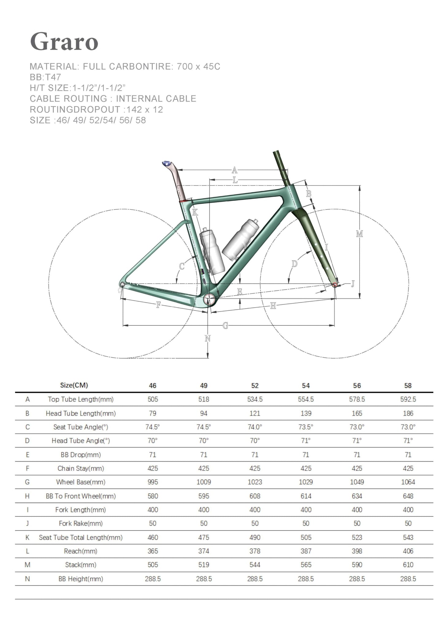 ICAN Graro Carbon Gravel Bike Frameset UCI and UDH Rear Hanger Bottom Bracket T47 49/52/54/56/58cm (Chameleon, 49cm)