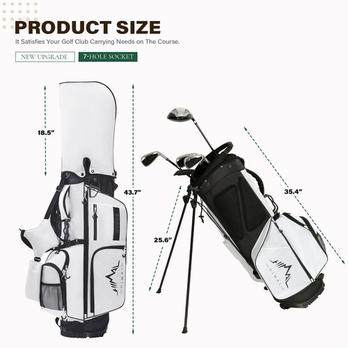 UNIHIMAL Golf Stand Bag with 7 Way Top Dividers, Lightweight Golf Bags for Men Women with Multiple Pockets, Dual Straps (White)