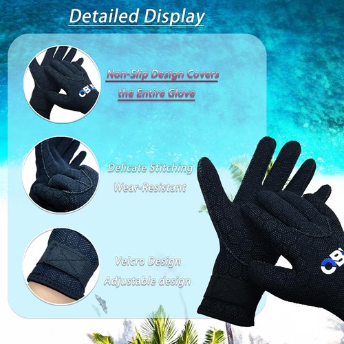 Skyone Neoprene Gloves Scuba Diving Gloves Men Women, Wetsuit Dive Gloves 3MM 5MM with Adjustable Wrist Strap, Thermal Flexible Fully Non-Slip Design Swim Glove for Snorkel Fishing (3MM Black, S)