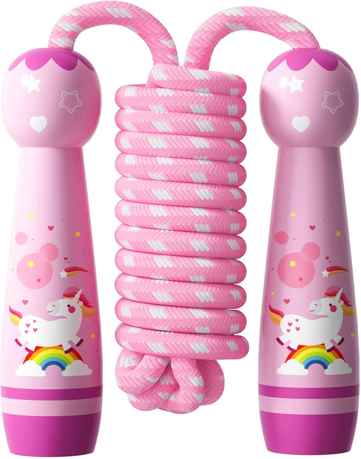 Jump Rope for Kids-Adjustable Cotton Braided Skipping Rope with Wooden Handle for Toddler Fitness Workout Exercise Outdoor Activity