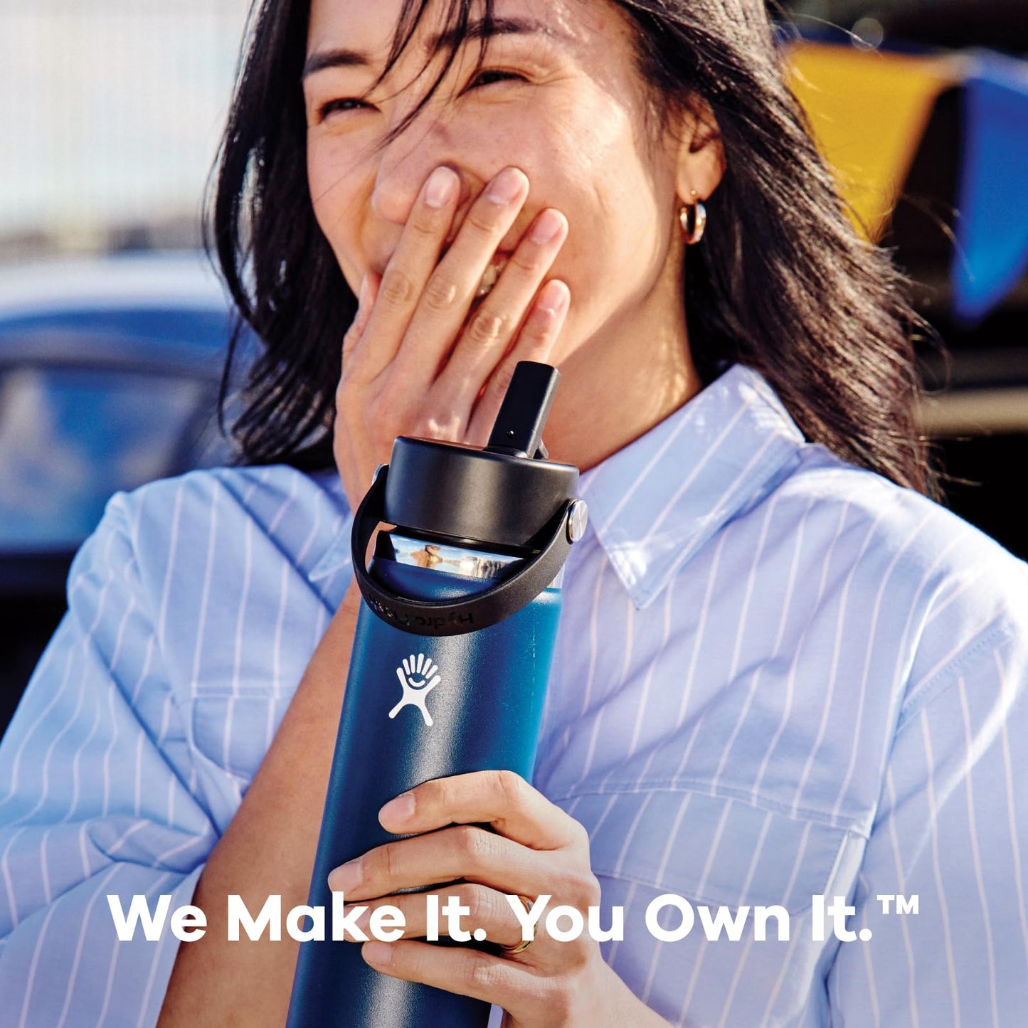 Hydro Flask Water Bottle - Insulated Stainless Steel - Wide Straw Lid, Non Spill, Leakproof in 24 Oz Indigo Blue