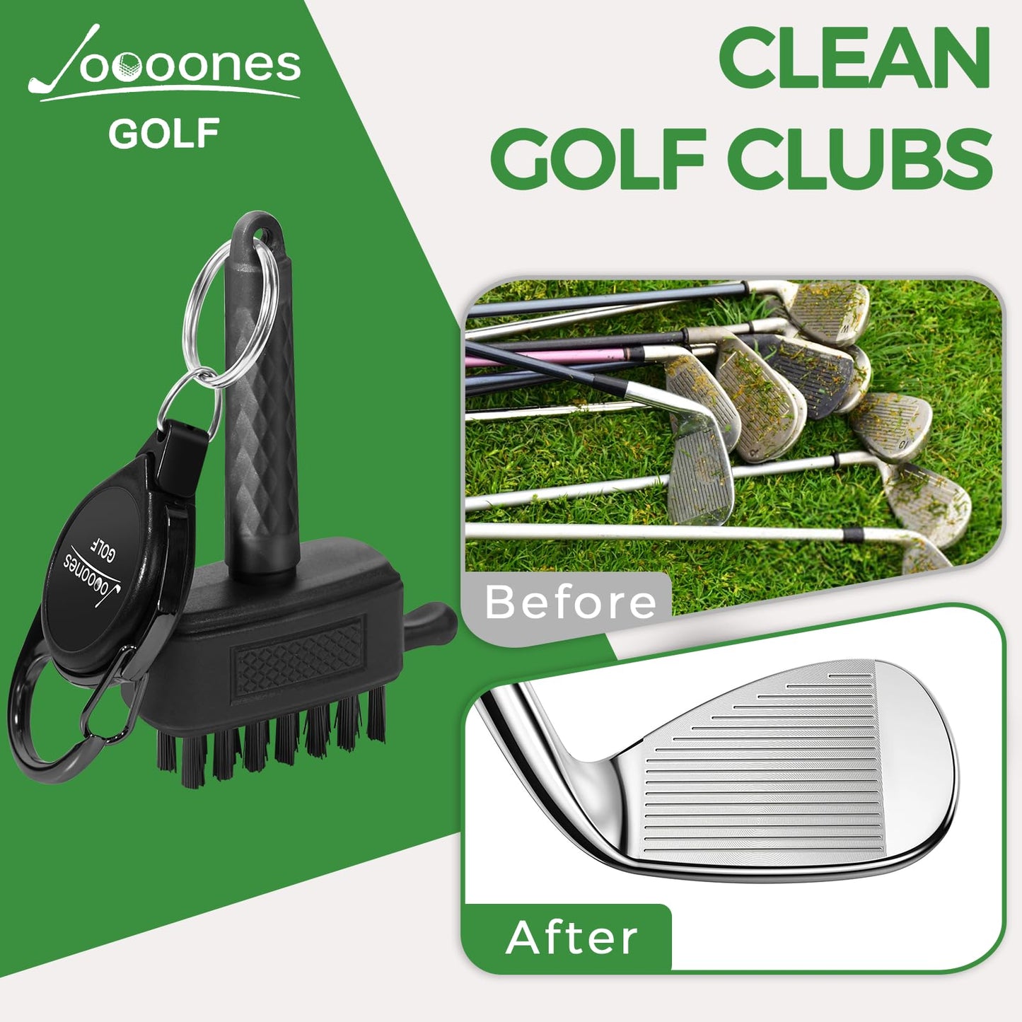 Joooones Mini Golf Club Cleaning Brush with Nylon/Copper Bristles and Retractable Buckle - Portable Pocket Brush Easy to Carry Clean Without Leaving Marks Exquisite Packaging Gift for Golfer(Black)
