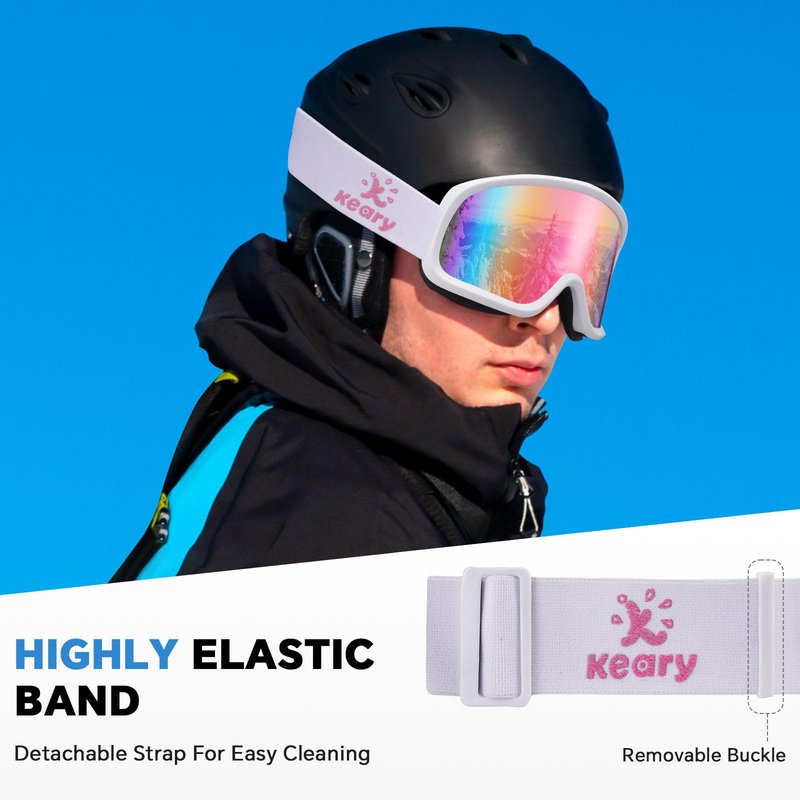 Keary OTG Ski Snow Goggles for Men Women Adults Youth Anti-fog 100%UV Protection Skiing Winter Snow Sports Goggles over Glasses Compatible With Helmet, Pink Snowmobile Goggle for Adult Snowboard Gear